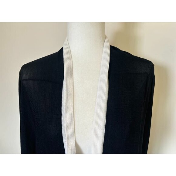 TONIA DEBELLIS Long Open Maxi Cardigan Size XS Black White Trim Mixed Knit - Picture 2 of 9